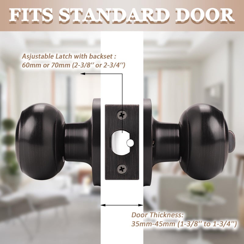 Probrico 5 Pack Interior Bathroom Privacy Keyless Doorknobs Door Lock Lockset in Oil Rubbed Bronze - Image 4